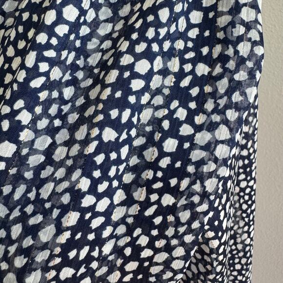 VICI Navy Dot Print Sheer Cropped Tie Front Blouse With Metallic Threads Small - Picture 8 of 11